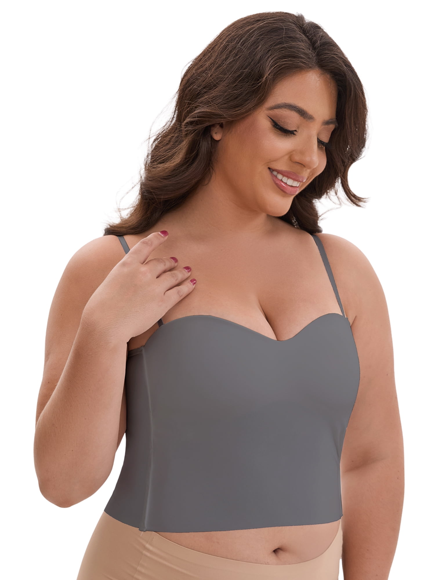 DARING DIVA Women's Plus Spaghetti Straps Wireless Padded Camisole XL Gray