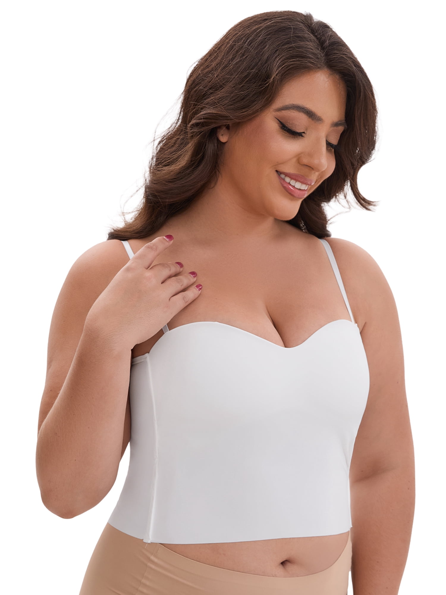DARING DIVA Women's Plus Spaghetti Straps Wireless Padded Camisole XL White