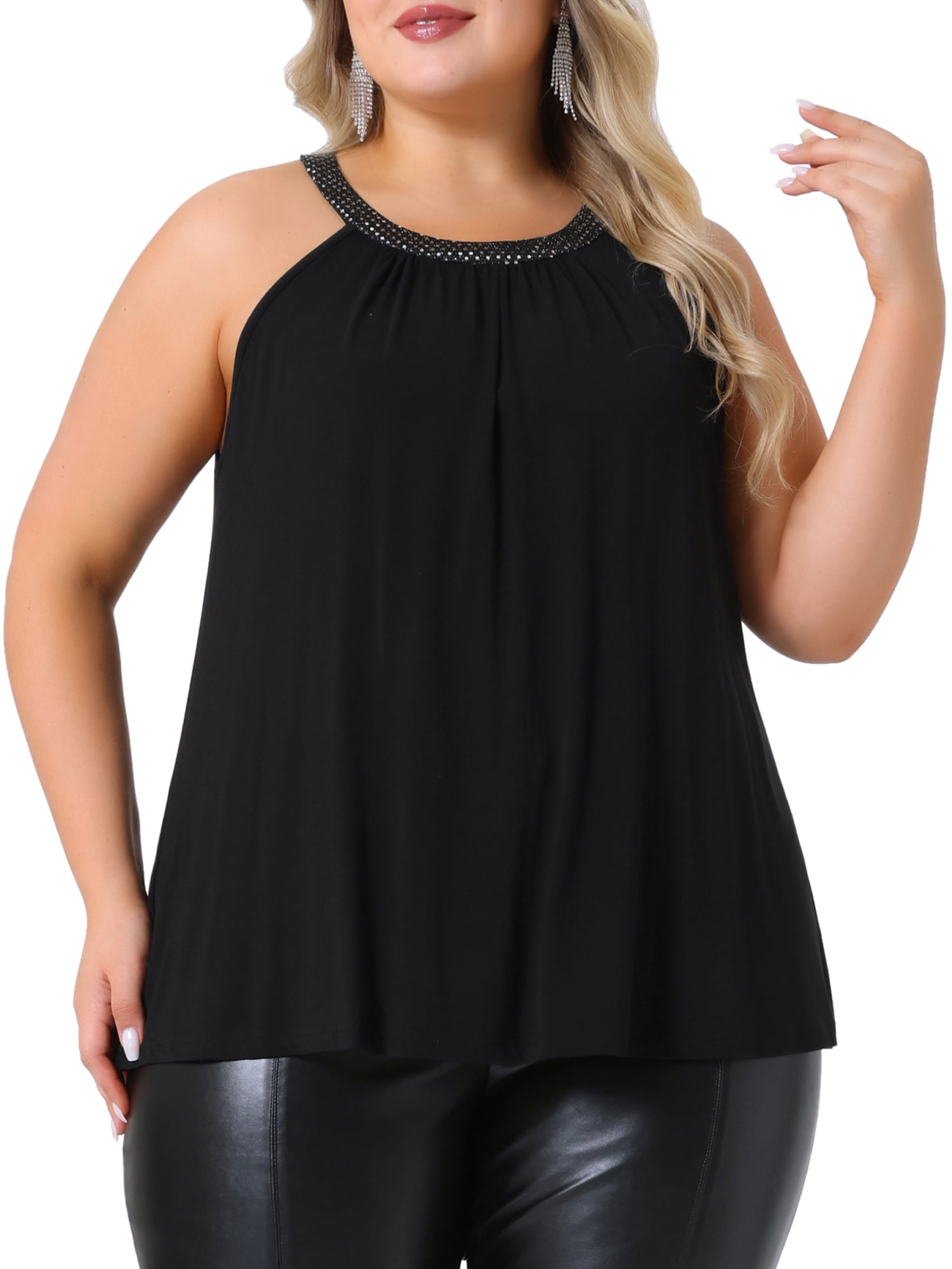 DARING DIVA Women's Plus Sparkling Flowy Cami Shirt Blouse 4X Black