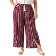 thumbnail image 1 of DARING DIVA Women's Plus Split Flowy Striped Wide Leg Pants 1X Burgundy, 1 of 6