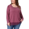 thumbnail image 1 of DARING DIVA  Women's Plus Square Neck Lace Hem Blouse 1X Fuchsia, 1 of 5
