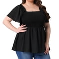 thumbnail image 1 of DARING DIVA Women's Plus Square Neck Ruffle Hem Blouse 3X Black, 1 of 6