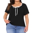 thumbnail image 1 of DARING DIVA Women's Plus Square Neck Short Sleeve Trendy Top 1X Black, 1 of 6