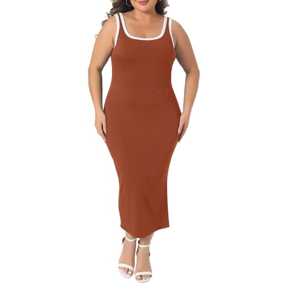 DARING DIVA Women's Plus Square Neck Sleeveless Bodycon Dress with Side Slit 4X Orange