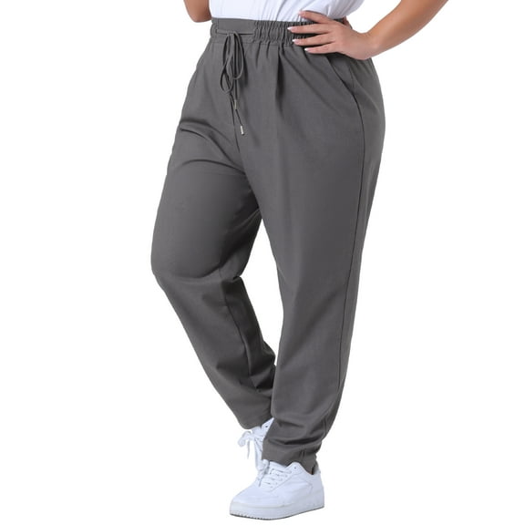 DARING DIVA Women's Plus Straight Leg Elastic Loose Pockets Trousers Grey 2X