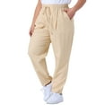 thumbnail image 1 of DARING DIVA Women's Plus Straight Leg Elastic Loose Pockets Trousers Light Khaki 4X, 1 of 6