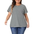 thumbnail image 1 of DARING DIVA Women's Plus Stripe Short Sleeve Crew Neck Rainbow T-Shirt 3X Black White, 1 of 6