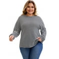 thumbnail image 1 of DARING DIVA Women's Plus Striped Crew Neck Long Sleeve Blouse 2X Black, 1 of 4