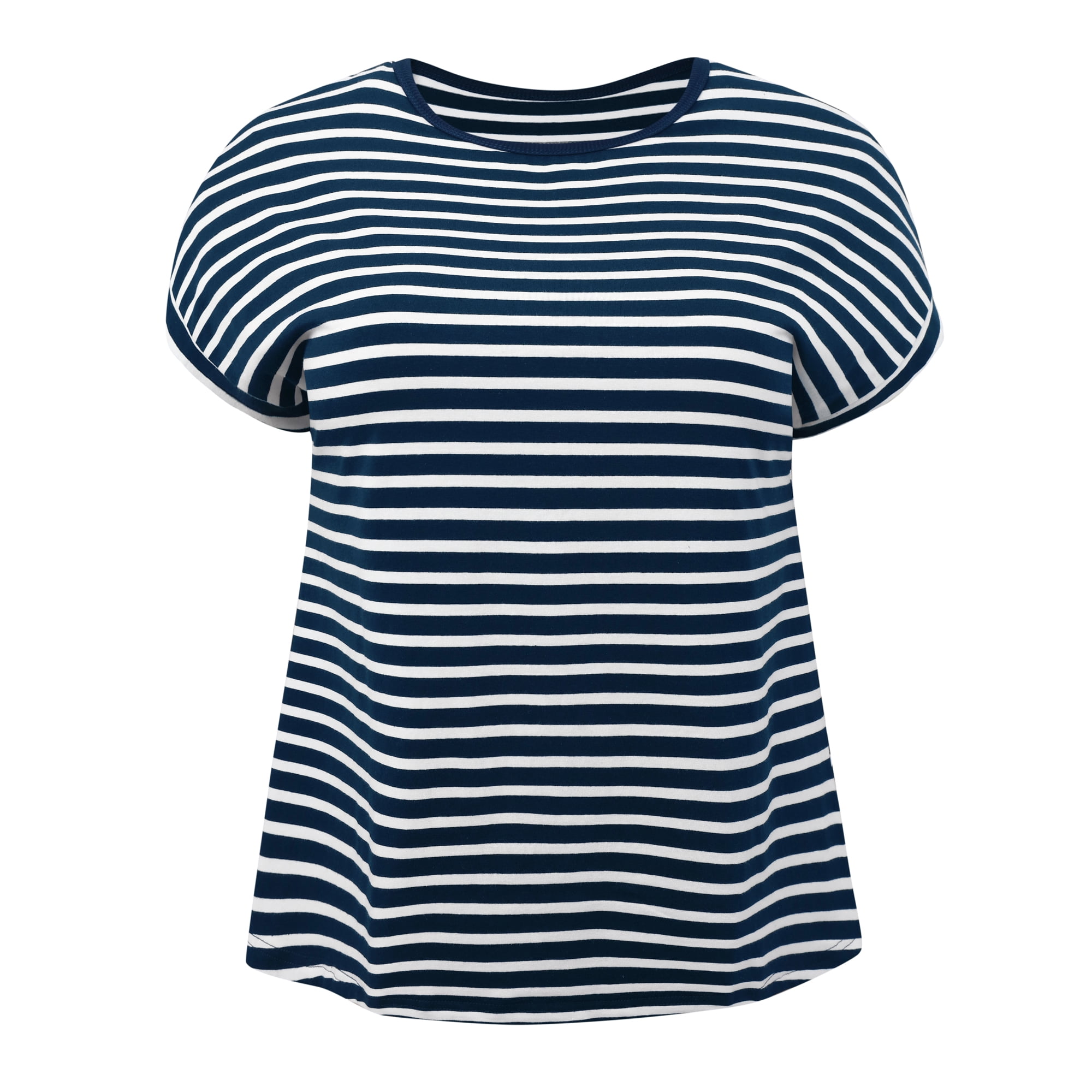 DARING DIVA Women's Plus Striped Raglan Sleeve Crew Neck T-Shirts Blouses 2X Navy Blue