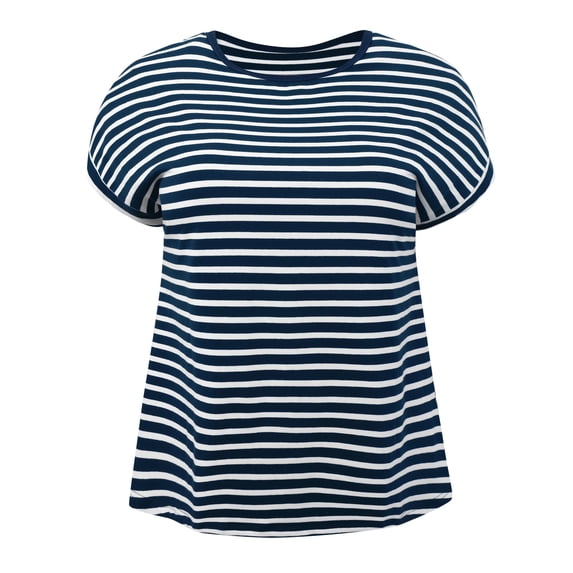 DARING DIVA Women's Plus Striped Raglan Sleeve Crew Neck T-Shirts Blouses 2X Navy Blue