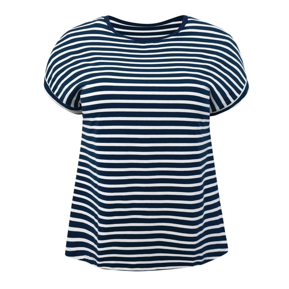 DARING DIVA Women's Plus Striped Raglan Sleeve Crew Neck T-Shirts Blouses 4X Navy Blue