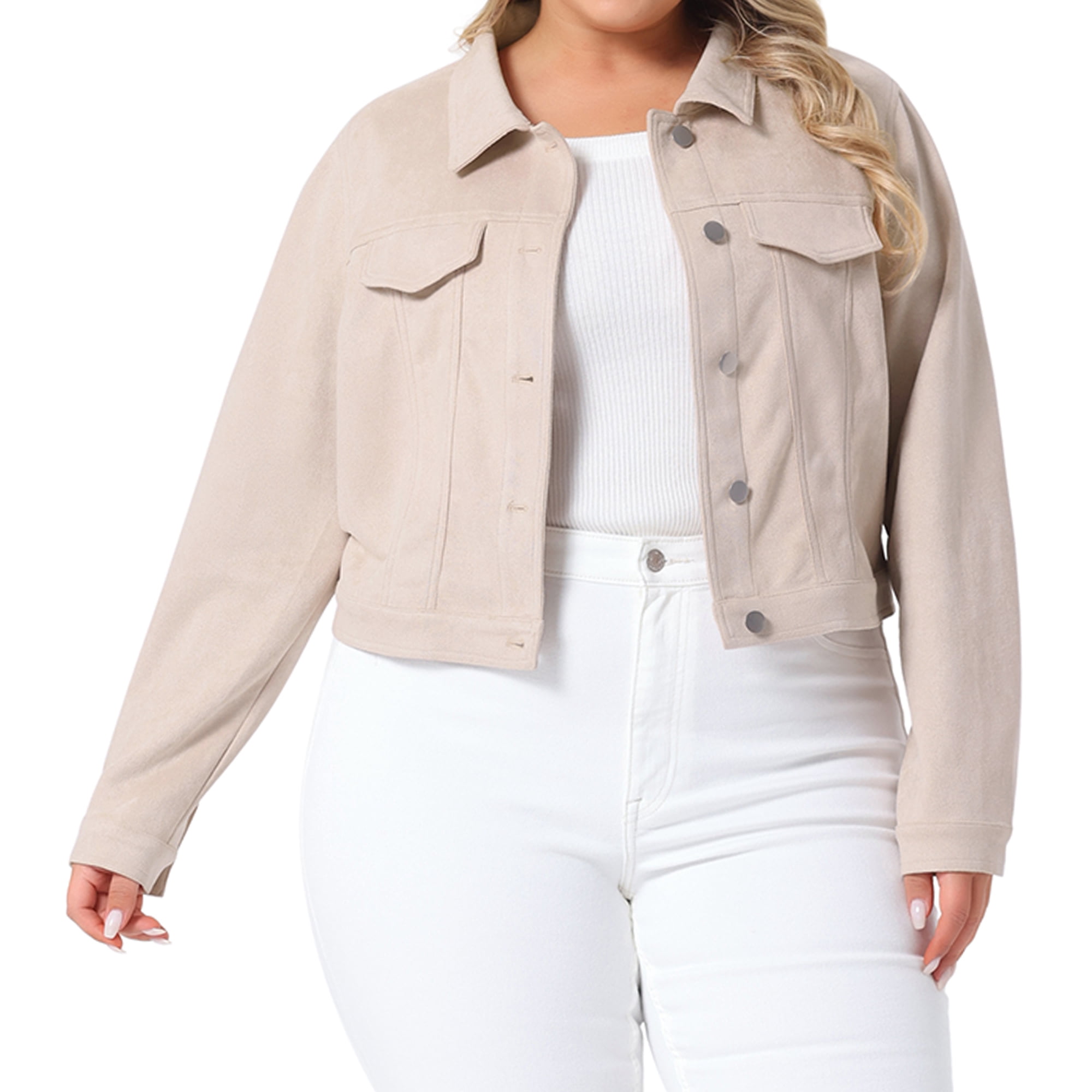 DARING DIVA Women's Plus Suede Vintage Moto Biker Classic Crop Faux Leather 4X Apricot