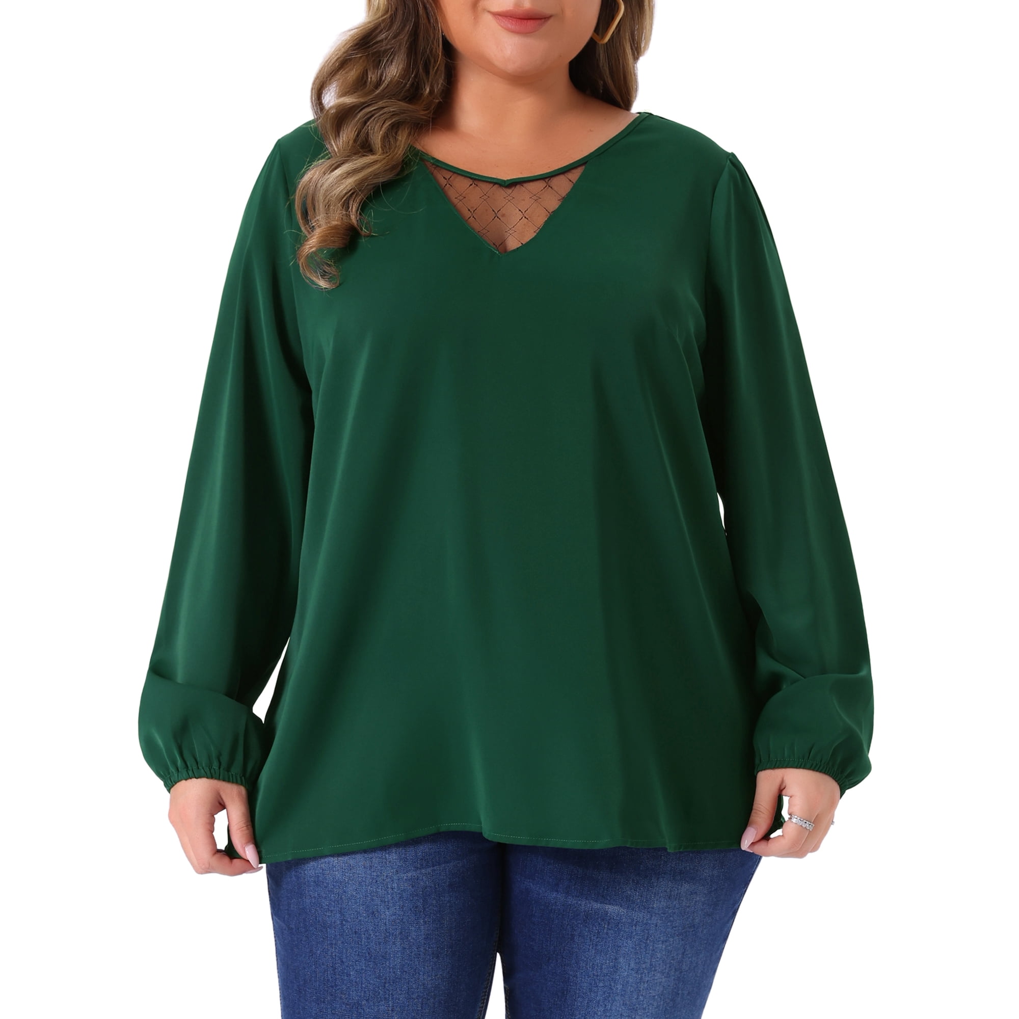 DARING DIVA Women's Plus Summer Blouses Lace V Neck Casual Shirts Tops 4X Dark Green