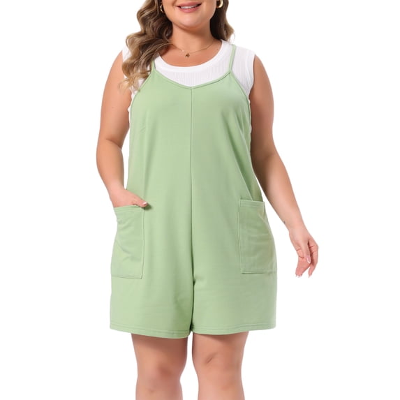 DARING DIVA Women's Plus Summer Casual Sleeveless Spaghetti Strap Romper 1X Green
