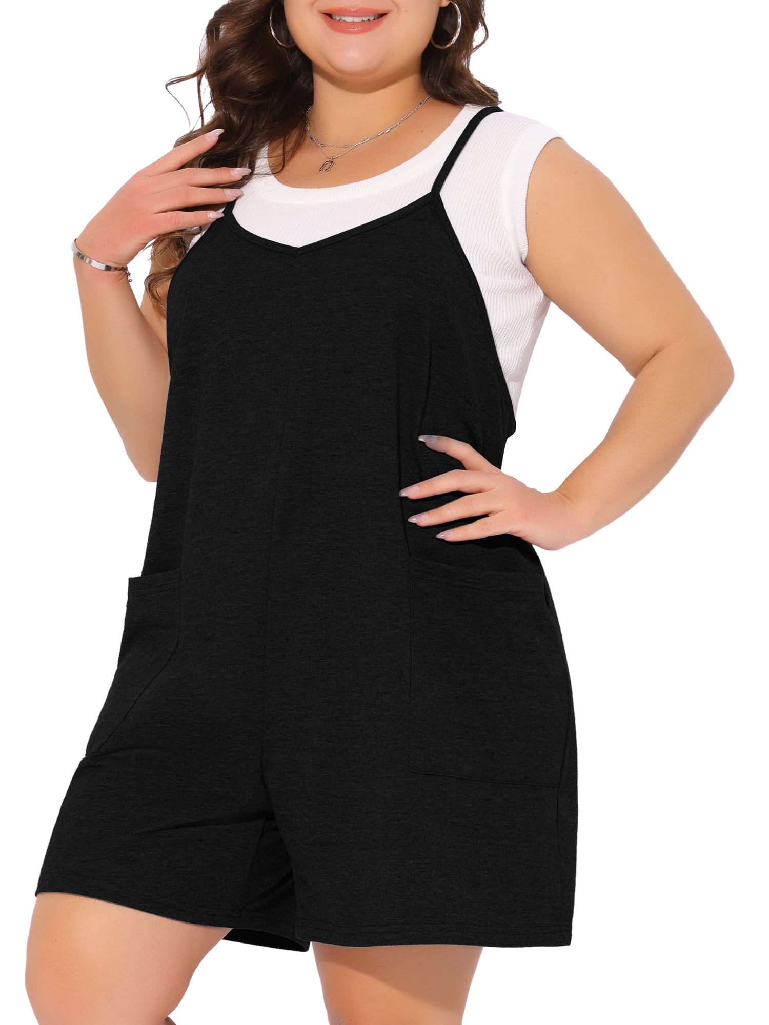 DARING DIVA Women's Plus Summer Casual Sleeveless Spaghetti Strap Romper 4X Black