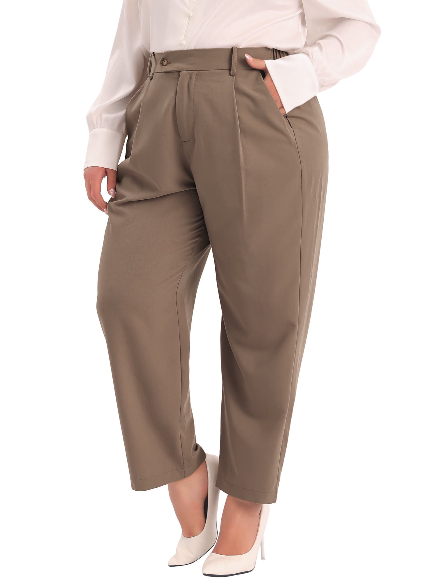 DARING DIVA Women's Plus Summer Elastic High Waisted Long Straight Pants 3X Dark Brown