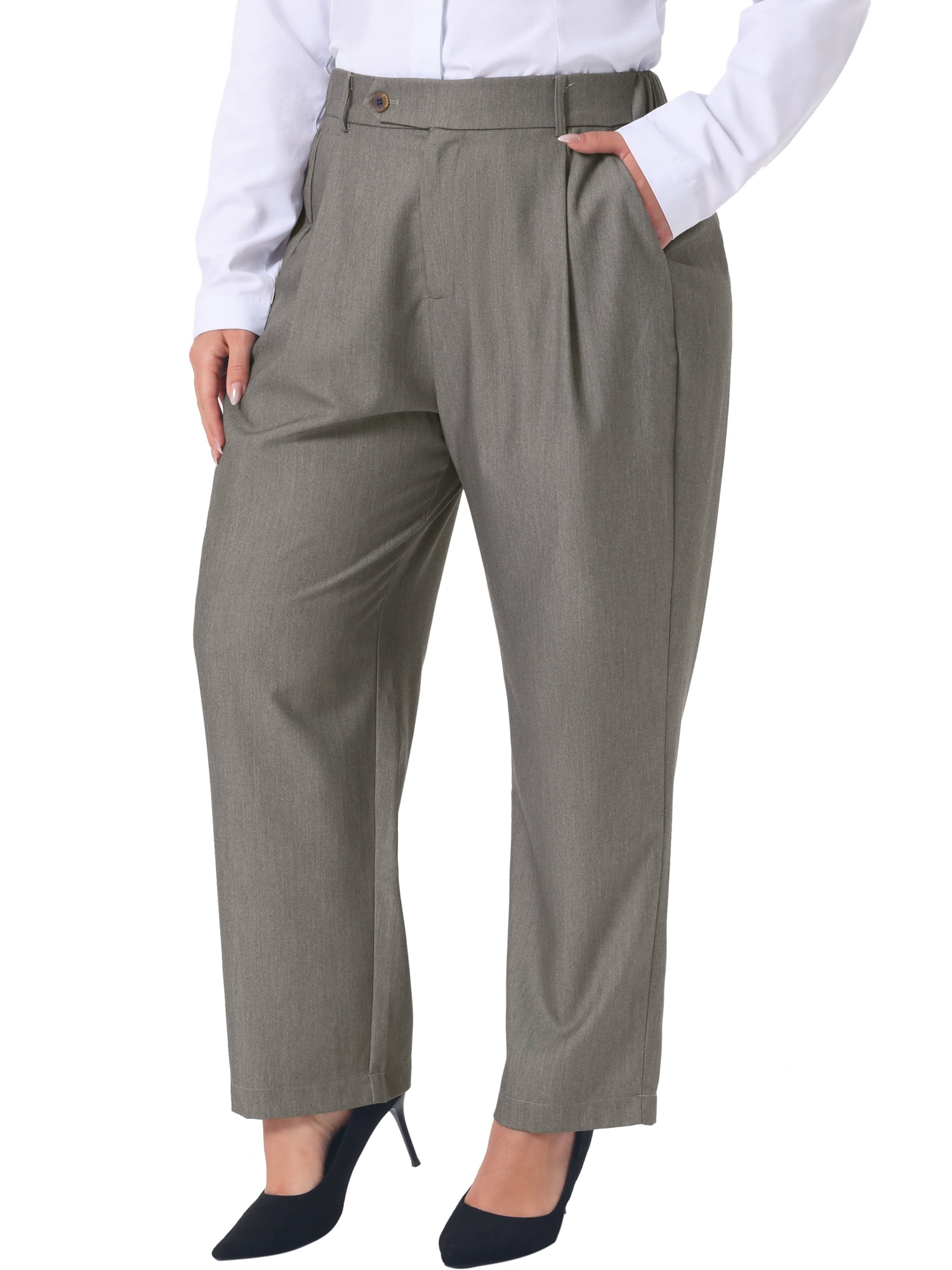 DARING DIVA Women's Plus Summer Elastic High Waisted Long Straight Pants 3X Light Brown