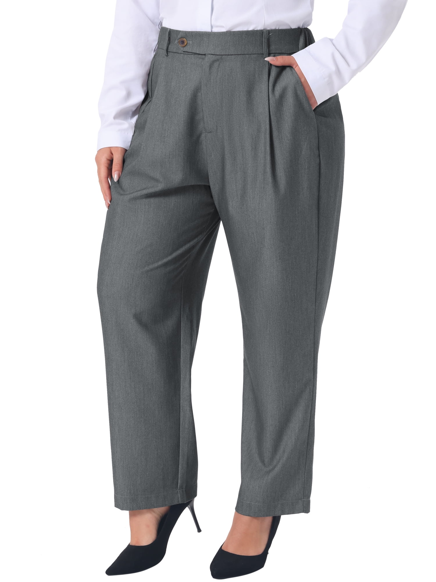 DARING DIVA Women's Plus Summer Elastic High Waisted Long Straight Pants 3X Light Gray