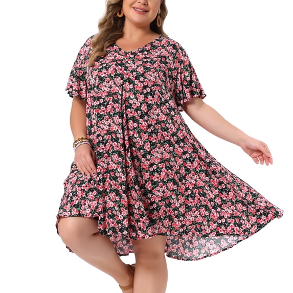 DARING DIVA Women's Plus Summer Short Sleeve V Neck Dress 4X Black