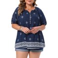 thumbnail image 1 of DARING DIVA Women's Plus Summer Top V Neck Short Sleeve Blouses 2X Navy Blue, 1 of 6