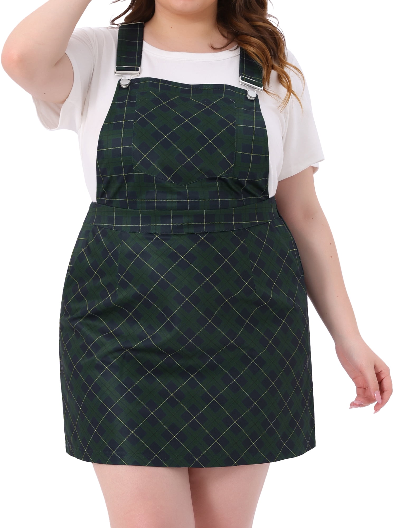 DARING DIVA Women's Plus Suspender Skirt Overall Pinafore Dress Plaid Print 4X Green
