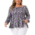 thumbnail image 1 of DARING DIVA Women's Plus Sweetheart Neck Long Sleeve Floral Blouse 4X Purple, 1 of 6