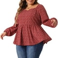 thumbnail image 1 of DARING DIVA Women's Plus Sweetheart Neck Long Sleeve Peplum Blouse 1X Burgundy, 1 of 6