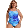 thumbnail image 1 of DARING DIVA Women's Plus Swimsuit Tummy Control Bathing Suit Ruched High Cut 3X Blue, 1 of 7