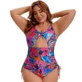 thumbnail image 1 of DARING DIVA Women's Plus Swimsuit Tummy Control Cutout Monokini 2X Pink Orange Floral, 1 of 7