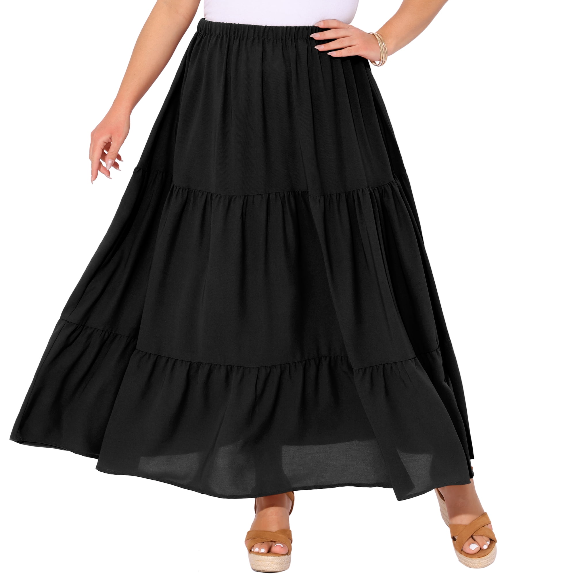 DARING DIVA Women's Plus Swing Maxi Elastic High Waist Boho Flowy Skirts 4X Black