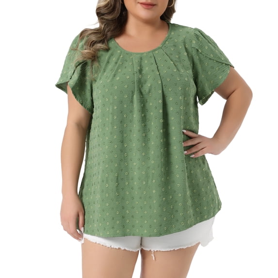 DARING DIVA Women's Plus Swiss Dot Crew Neck Tulip Top 4X Green