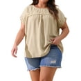 thumbnail image 1 of DARING DIVA Women's Plus Chiffon Blouse Swiss Dot Lace Pleated Top 2X Dark Apricot, 1 of 6