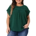 thumbnail image 1 of DARING DIVA Women's Plus Chiffon Blouse Swiss Dot Lace Pleated Top 3X Dark Green, 1 of 6