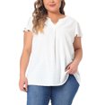 thumbnail image 1 of DARING DIVA Women's Plus Swiss Dots Notched Neck Ruffle Sleeve Top 2X White, 1 of 6