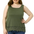 thumbnail image 1 of DARING DIVA Women's Plus Tank Tops Round Neck Swing Lace Panel Flowy Tops 3X Army Green, 1 of 6