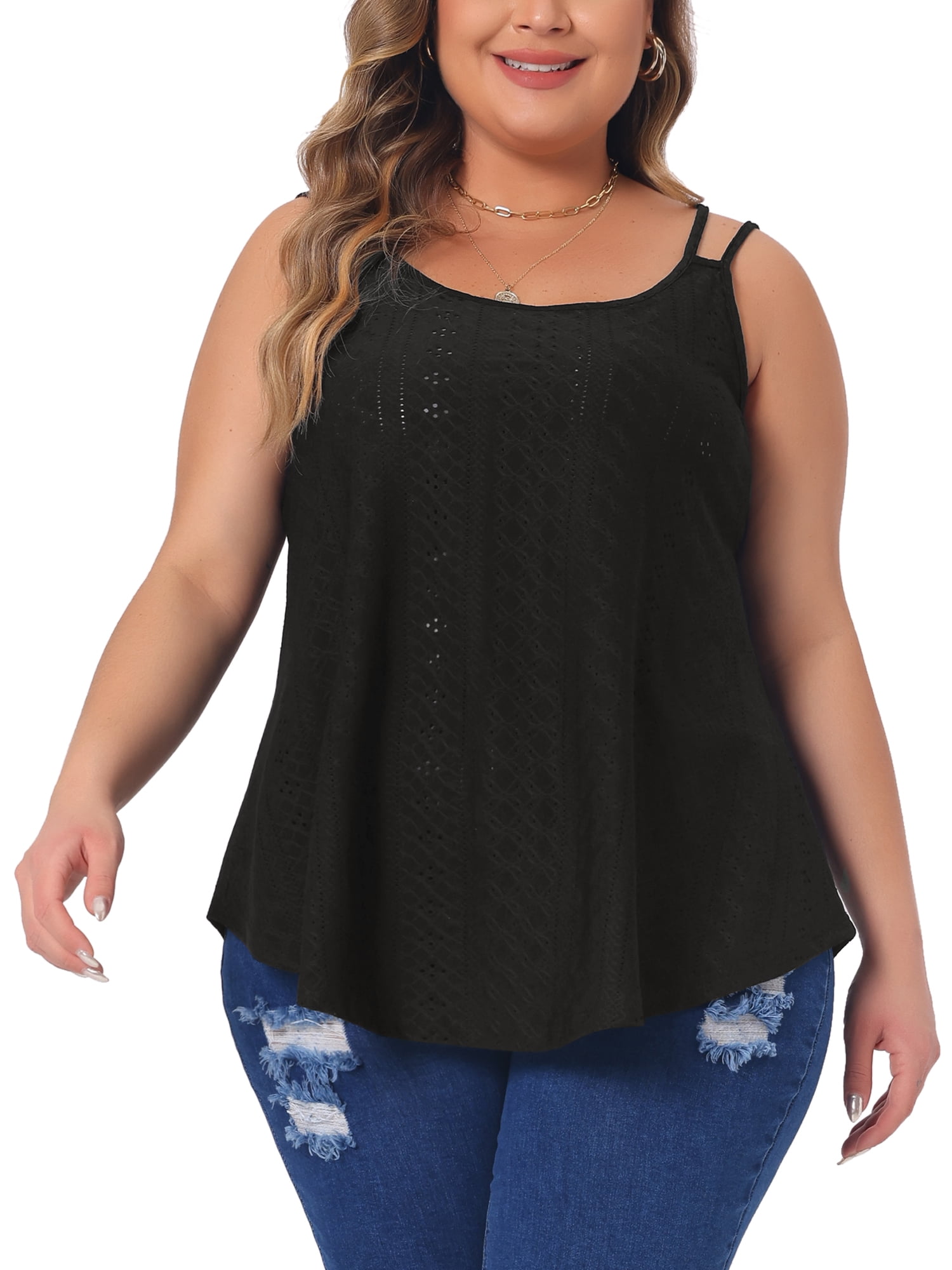 DARING DIVA Women's Plus Tank Tops Sleeveless Spaghetti Strap Loose Fit 3X Black