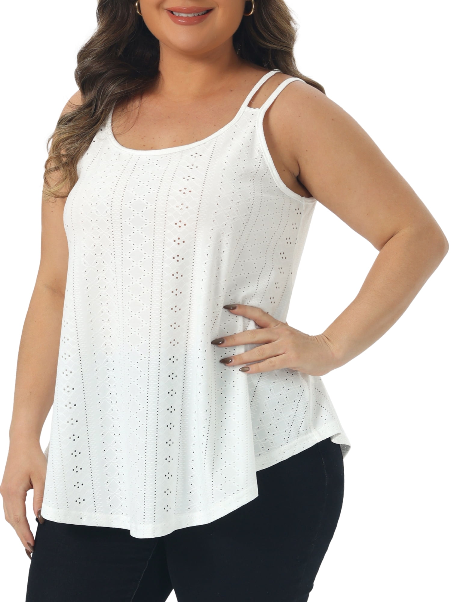 DARING DIVA Women's Plus Tank Tops Sleeveless Spaghetti Strap Loose Fit 4X White