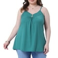 thumbnail image 1 of DARING DIVA Women's Plus Tank Tops with Button V Neck and Pleated Design 1X Green, 1 of 6