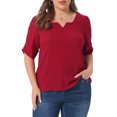 thumbnail image 1 of DARING DIVA Women's Plus Textured Notched V Neck Blouse 2X Burgundy, 1 of 6