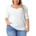 thumbnail image 1 of DARING DIVA Women's Plus Textured Notched V Neck Blouse 4X White, 1 of 6
