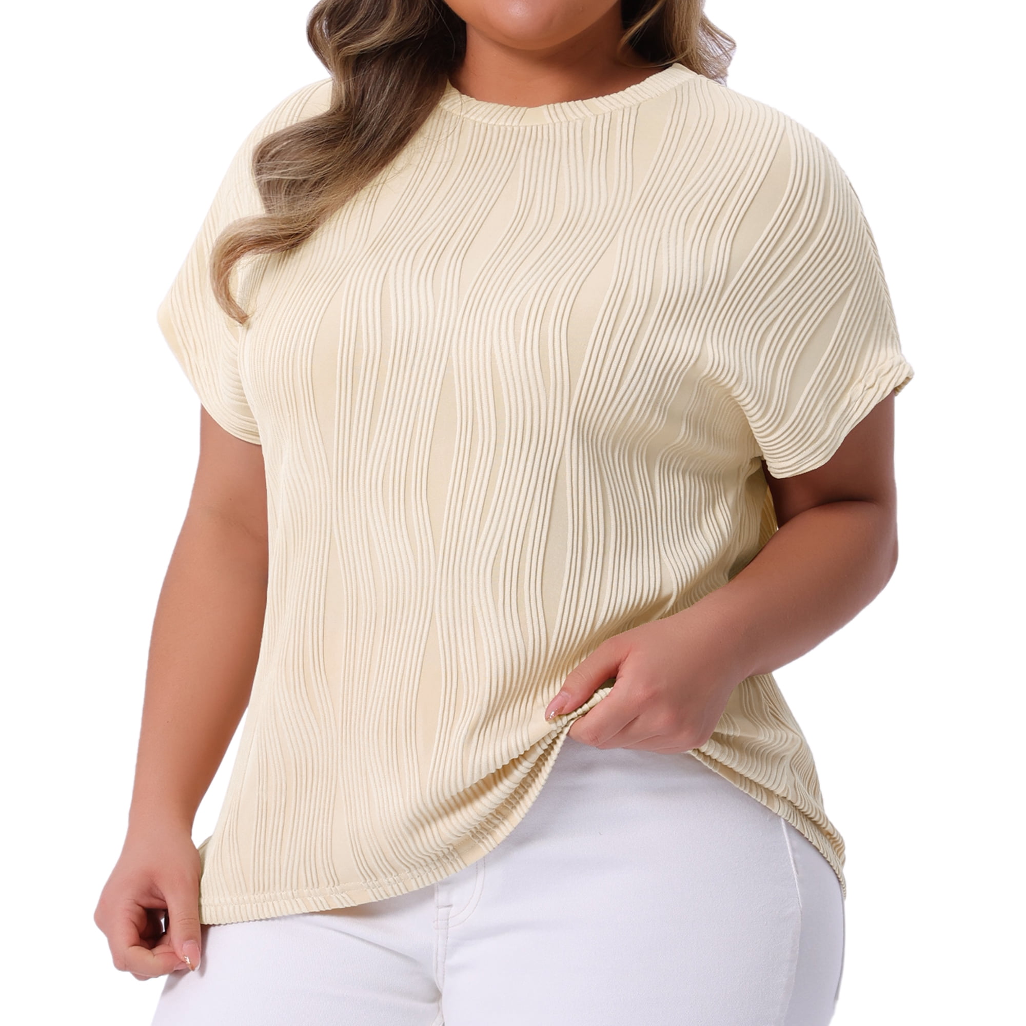 Women's Plus Women's Short Sleeve Textured Tops Crewneck Casual T Shirts 2X Apricot
