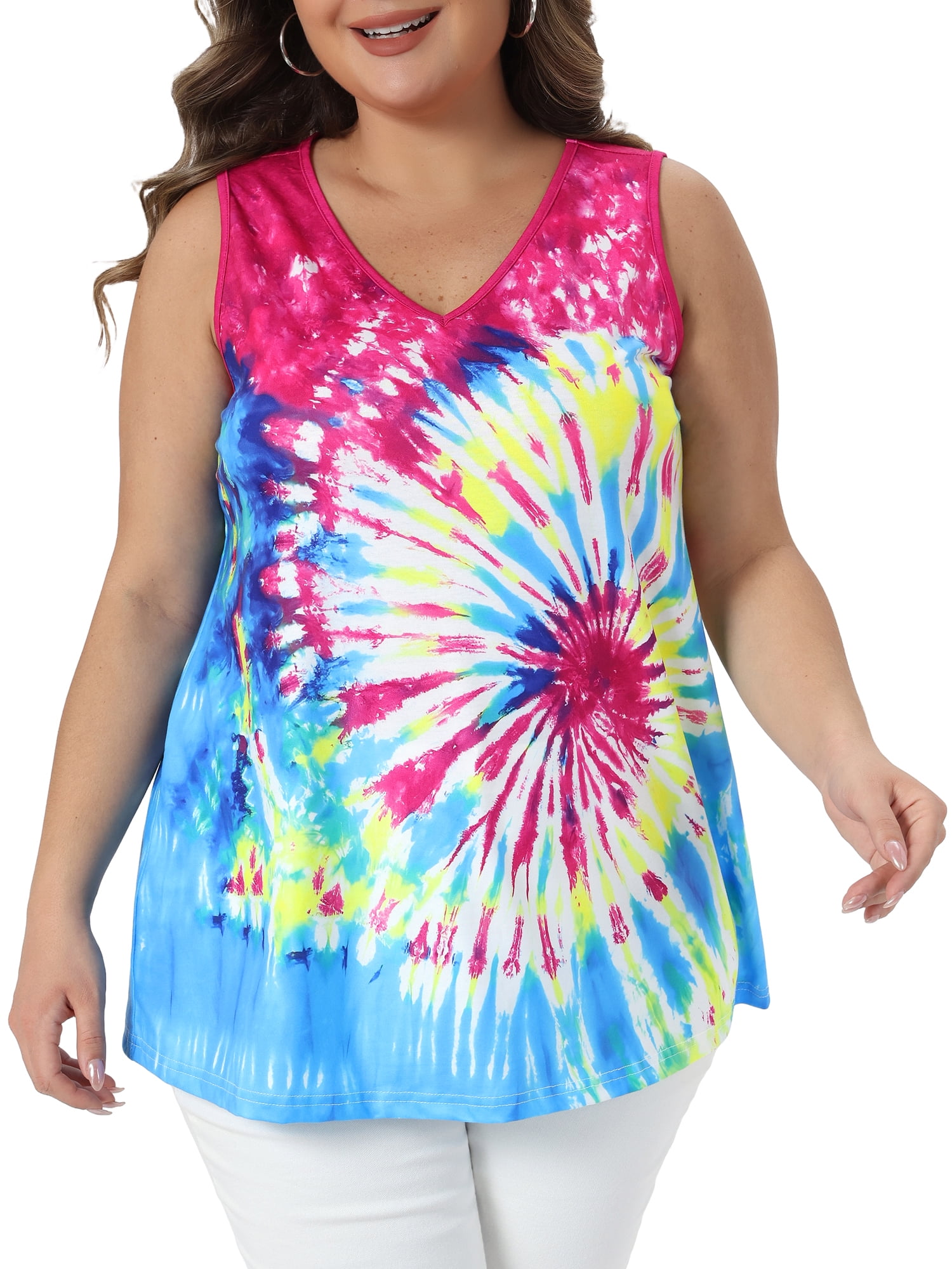 DARING DIVA Women's Plus Tie Dye Sleeveless Tank Top Casual Summer Tops and Tees 2X Blue