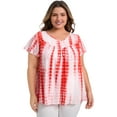 thumbnail image 1 of DARING DIVA Women's Plus Tie Dye V Neck Ruffle Sleeve Blouse 3X Orange, 1 of 5