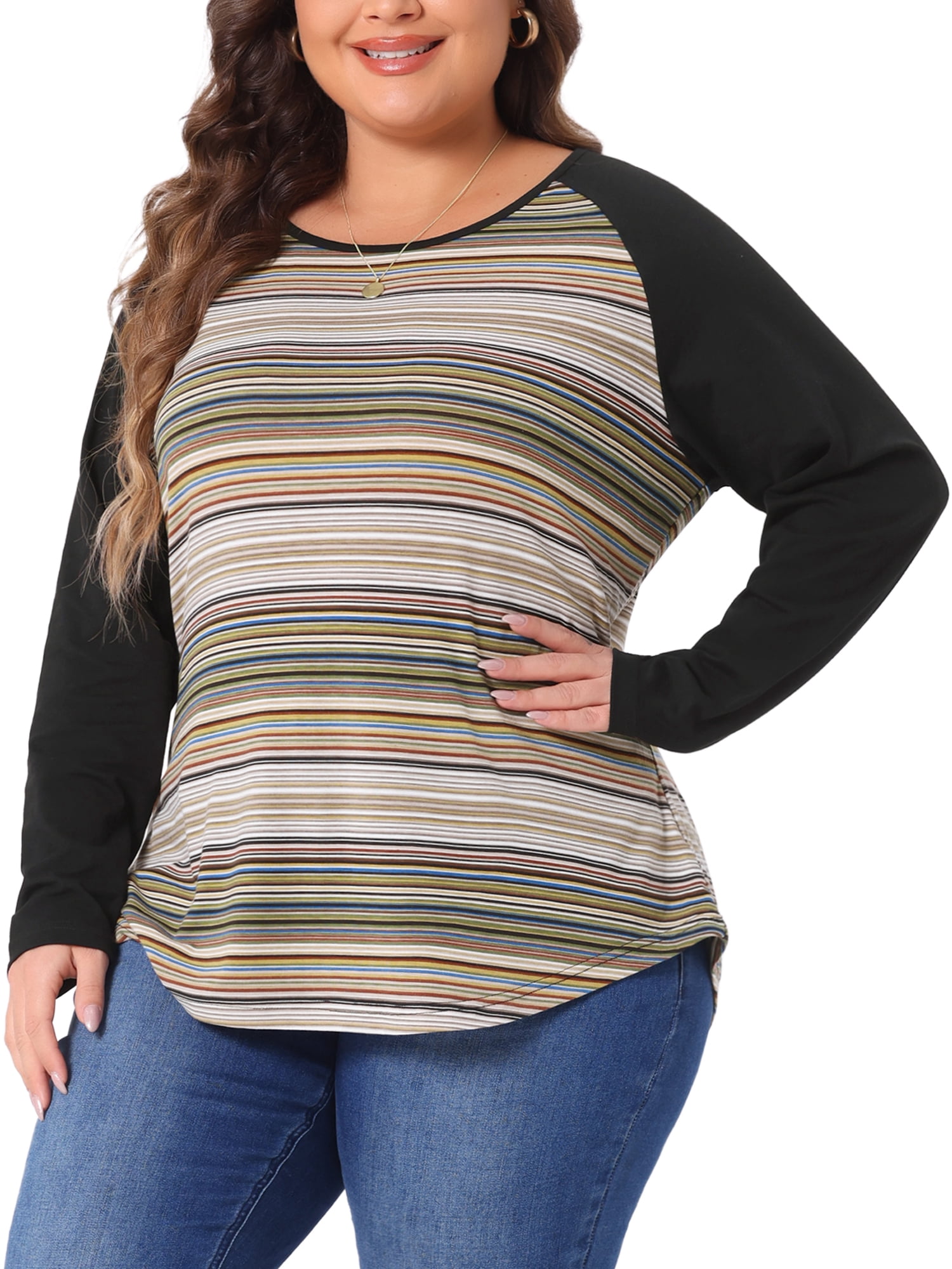 DARING DIVA Women's Plus Top Long Sleeve Relaxed Fit T-Shirt Blouse 4X Green