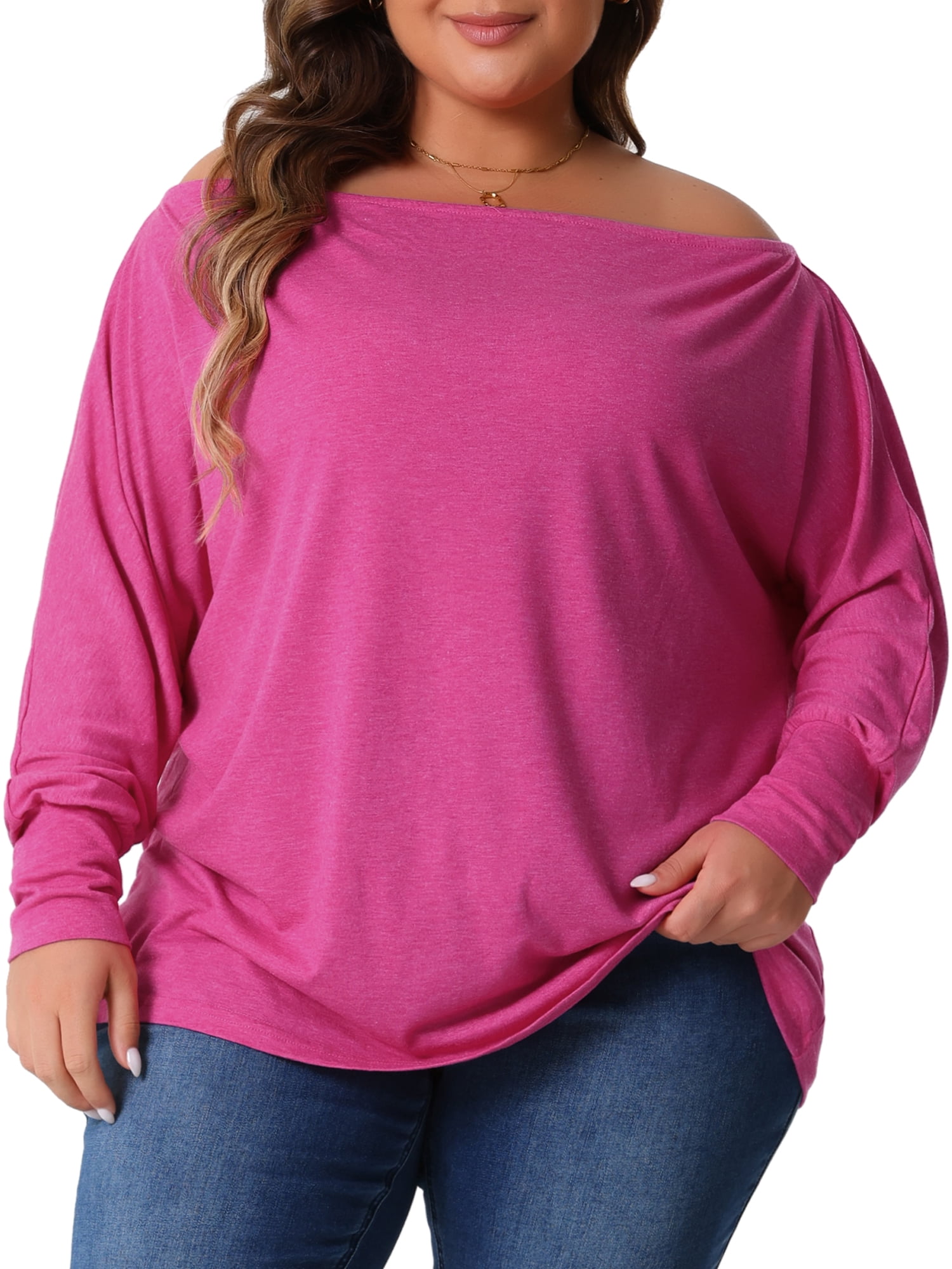 DARING DIVA Women's Plus Tops Basic Blouses Dolman Tops Tee Shirts 1X Hot Pink