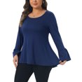 thumbnail image 1 of DARING DIVA Women's Plus Tops Crew Neck Bell High Low Hem Blouses 2X Dark Blue, 1 of 6
