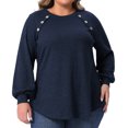 thumbnail image 1 of DARING DIVA Women's Plus Tops Crew Neck Button Decor Pullover Blouses 2X Dark Blue, 1 of 6