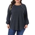 thumbnail image 1 of DARING DIVA Women's Plus Tops Crew Neck Button Decor Pullover Blouses 4X Gray Black, 1 of 6