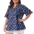 thumbnail image 1 of DARING DIVA Women's Plus Tops Floral V Neck Ruffle Puff  Casual Blouse Top 3X Navy Blue, 1 of 6