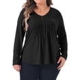 thumbnail image 1 of DARING DIVA Women's Plus Tops Pleated Front V Neck Button Blouses 3X Black, 1 of 6